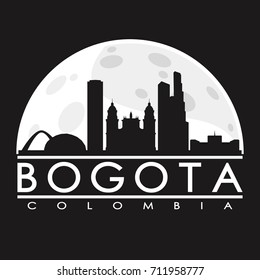 Bogota Full Moon Night Skyline Silhouette Design City Vector Art.