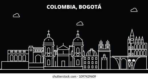 Bogota silhouette skyline. Colombia - Bogota vector city, colombian linear architecture, buildings. Bogota line travel illustration, landmarks. Colombia flat icon, colombian outline design banner