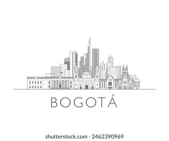 Ilustración del paisaje urbano del horizonte de Bogotá en blanco y negro 