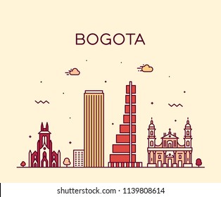 Bogota skyline, Colombia. Trendy vector illustration, linear style