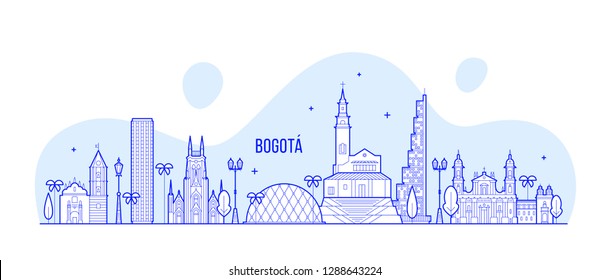 Bogota skyline, Distrito Capital, Colombia. This illustration represents the city with its most notable buildings. Vector is fully editable, every object is holistic and movable