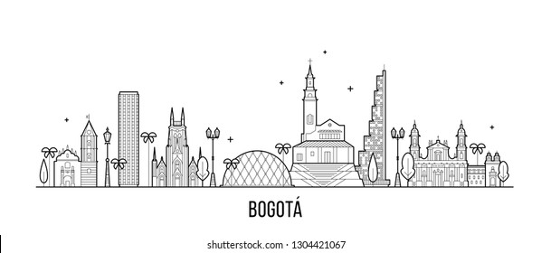 Bogota skyline, Distrito Capital, Colombia. This illustration represents the city with its most notable buildings. Vector is fully editable, every object is holistic and movable