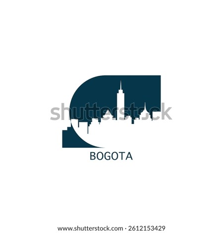 Bogota vector icon with skyline, panoramic view, city shape. Colombia landmarks logo concept. Blue flat isolated graphic, badge