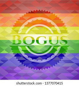 Bogus emblem on mosaic background with the colors of the LGBT flag