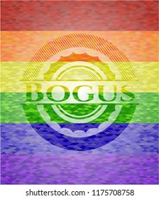 Bogus on mosaic background with the colors of the LGBT flag