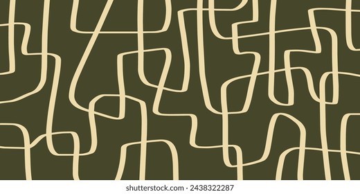Bohemian abstract lines artwork in two tone colors green and beige vector