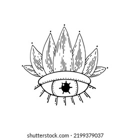Bohemian All-seeing Eye Lotus. Ancient Amulet. Symbol Of Divine Power. Hand Drawn Vector Illustration.