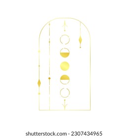 Bohemian Arch gold Esoteric design. Celestial Frame line with moon and star. Minimal Celestial geometry Frame. Boho vector illustration. Esoteric magic elements.