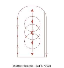 Bohemian Arch terracotta Esoteric design. Celestial Frame line with moon and star. Minimal Celestial geometry Frame. Boho vector illustration. Esoteric magic elements.