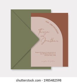 Bohemian arch Wedding Invitation rust orange terracotta template suite