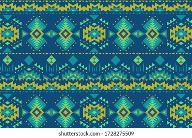 Bohemian aztec pattern, repeated ethnic elements. colorful geometric ornament on a dark blue background, vector illustration.