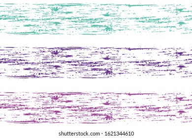 Bohemian. Azure, purple and violet paintbrush lines horizontal seamless texture for backdrop. Hand drown paint strokes decorative artwork. For cloth.