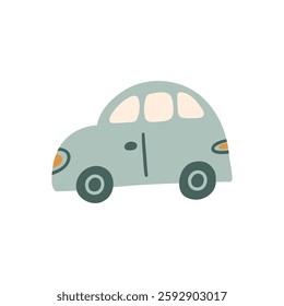 Bohemian baby car doodle. Simple childish boho blue toy for nursery, print, poster, card. Cartoon nordic illustration for children. Hand drawn illustration isolated on white background.