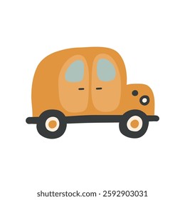 Bohemian baby car doodle. Simple childish boho orange toy for nursery, print, poster, card. Cartoon nordic illustration for children. Hand drawn illustration isolated on white background.