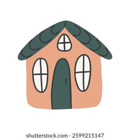 Bohemian baby element. Simple childish boho pink house for nursery, print, poster, card. Cartoon nordic illustration for children. Hand drawn illustration isolated on white background.