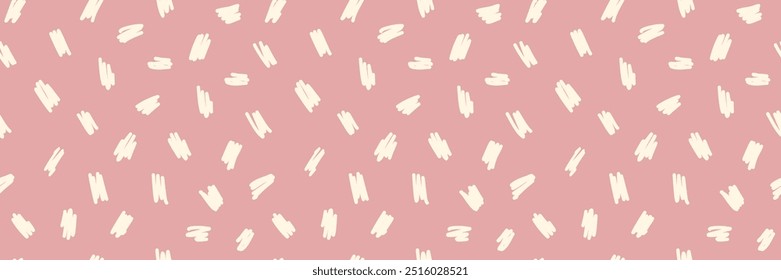 Bohemian baby pattern. Boho print for kids with dots and small dashes. Gender Neutral Nursery Cute Ornament. Vector illustration in flat cartoon style. Pink abstract background 