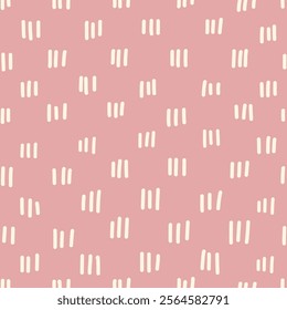 Bohemian baby pattern. Boho print for kids with dots and small dashes. Gender Neutral Nursery Cute Ornament. Vector illustration in flat cartoon style. Pink abstract background 