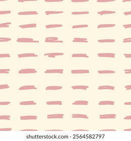Bohemian baby pattern. Boho print for kids with dots and small dashes. Gender Neutral Nursery Cute Ornament. Vector illustration in flat cartoon style. Pink and beige abstract background 