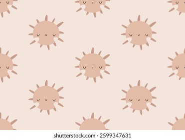 Bohemian Baby Pattern. Childish simple sun on a beige background. Cute sun for nursesy