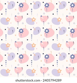 Bohemian baby pattern. Seamless baby pattern in boho style. Bohemian pattern for kids with organic shapes and stars on white background