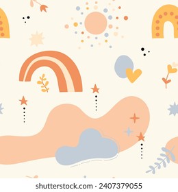 Bohemian baby pattern. Seamless baby pattern in boho style