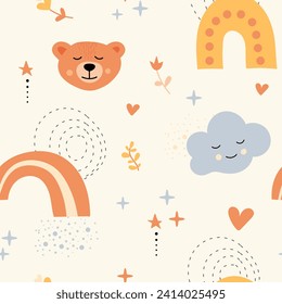 Bohemian baby pattern. Seamless baby pattern in boho style.