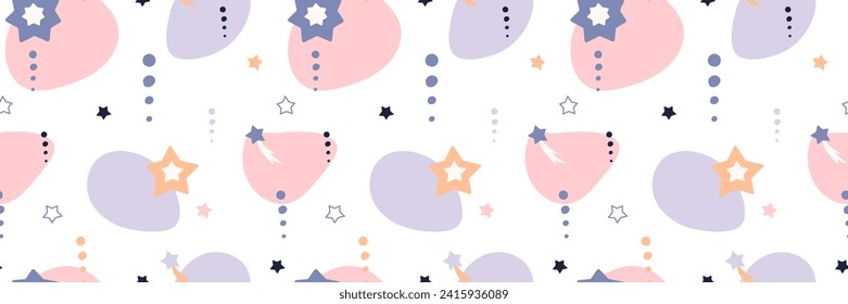 Bohemian baby pattern. Seamless baby pattern in boho style. Bohemian pattern for kids with organic shapes and stars on white background