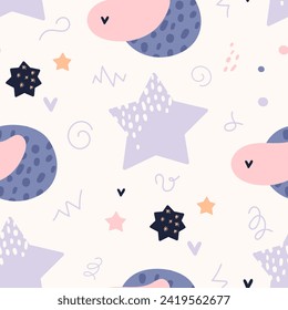 Bohemian baby pattern. Seamless baby pattern in boho style. Bohemian pattern for kids with organic shapes and stars on white background