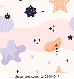 Bohemian baby pattern. Seamless baby pattern in boho style. Bohemian pattern for kids with organic shapes and stars on white background