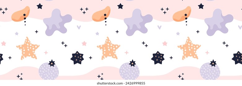 Bohemian baby pattern. Seamless baby pattern in boho style. Bohemian pattern for kids with organic shapes and stars on white background