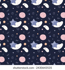 Bohemian baby pattern. Seamless baby pattern in boho style. Bohemian pattern for kids with organic shapes and stars on blue background