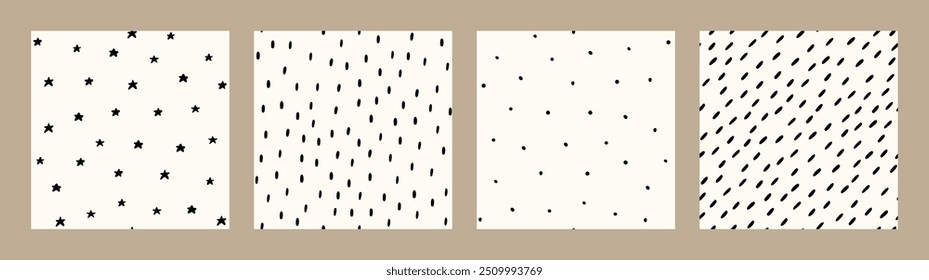 Padrão de bebê boêmio. Conjunto de impressão Boho para crianças com estrelas e pequenos traços. Gênero Neutro Ornamentos Bonitos Berçário. Ilustração vetorial em estilo de desenho animado plano.