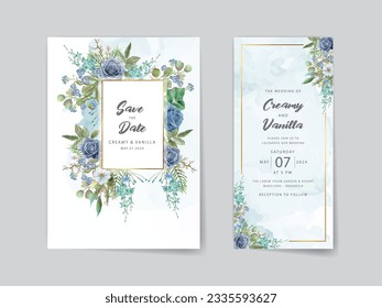 bohemian blue flowers wedding invitation card