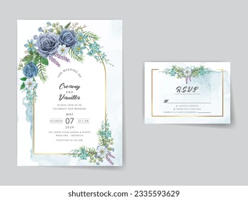 tarjeta de invitación bohemia con flores azules