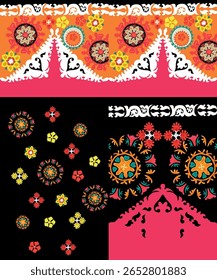 Design boêmio borderline com padrões ecléticos adornados com elementos de motivo estilizados exclusivos
