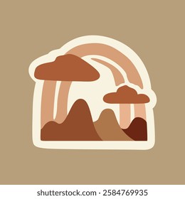 Bohemian Brown Tones Landscape Vector Drawing - Minimalist Earthy Illustration