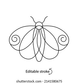 Bohemian butterfly line logo. Lightness concept. Minimal wildlife emblem. Elegant badge for company branding. Editable stroke. Isolated vector stock illustration