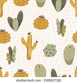 Bohemian Cactus Plants Outdoor Vector Seamless Pattern