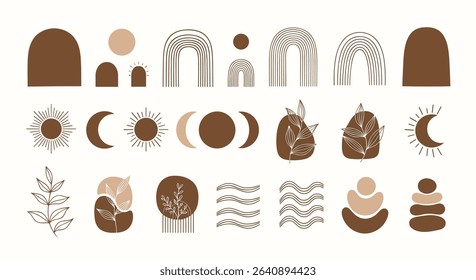 Bohemian Chic Minimalist Line Art Decoration Elements for Invitations Cards and Posters