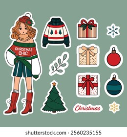 Bohemian Christmas Vector Clip Art Set of Elements - Cute Hand-Drawn Style