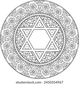 Bohemian circular mandala with repeating floral elements