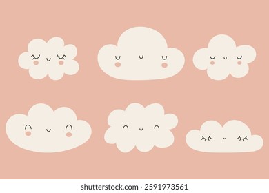 Bohemian clouds. Collection cute boho clouds. Vector childish print for the nursery