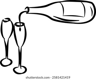 Bohemian cocktail drinks. Hand drawn vector isolated doodle. Champagne 