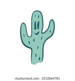Bohemian comic groovy postmodern funky green cacti emoji desert western character vector illustration clipart isolated background