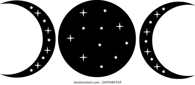 Bohemian Cosmic Black Moon Phase Graphic Decor. Arte Celestial Místico De La Pared. Geométrica Eclipse Lunar Estrellas Logo Decoración De La Pared. Diseño Boho estrellado.