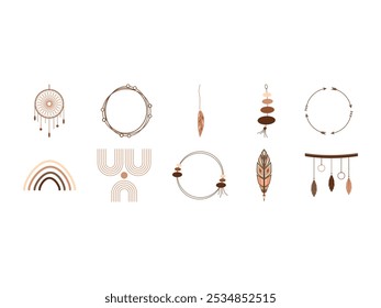 Conjunto de elementos de diseño de decoración bohemio