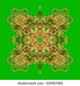 Bohemian decorative element, indian henna design, vector retro circle ornament. Mandala gold, tribal vintage sketch with a medallion on green background. Abstract Mandala art for Tibetan yoga.