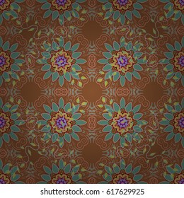 Bohemian decorative element, indian henna design, retro circle ornament on. Mandala colored, tribal vintage background with a medallion. Pattern with abstract art flower for Tibetan yoga.