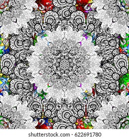 Bohemian decorative element, indian henna design, retro circle ornament on. Mandala colored, tribal vintage background with a medallion. Pattern with abstract art flower for Tibetan yoga.