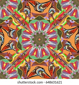 Bohemian decorative element, indian henna design, vector retro circle ornament. Mandala, tribal vintage sketch with a medallion on beige background. Pattern with abstract art flower for Tibetan yoga.